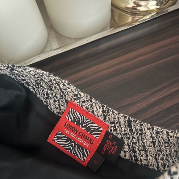 Simon Change metallic neutral beige open front long formal coat/blazer - Picture 8 of 9